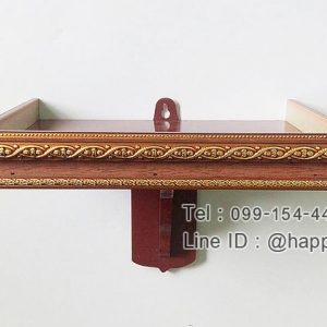 หิ้งไม้ติดผนัง ลายดอกพิกุล ขอบสัก ขนาด 12 นิ้ว