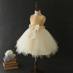 Gd34241 พร้อมส่งชุดออกงานเด็กหญิงสีทอง กระโปรงสีครีม ชุดราตรีเด็กทรงสั้น ชุดเดรสเด็กหญิง