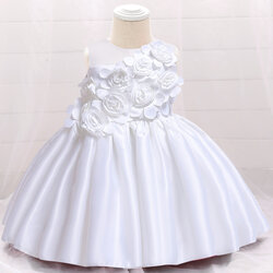 Gd3873- พร้อมส่งจากไทย ชุดออกงานเด็กหญิงสีขาว ชุดราตรีเด็กทรงสั้น เด็กเล็ก-เด็กโต ตกแต่งสวยน่ารัก ผ้าสุดสวยหรูดุจไหม