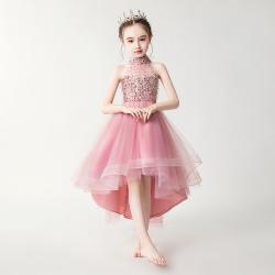 Gd3529- พร้อมส่งชุดออกงานเด็กหญิงสีชมพูกลีบบัว ชุดราตรีเด็กทรงหน้าสั้น-หลังยาวแบบเดรสหางปลาคอเต่า สวยสุดหรูด้วยขนนุ่มนิ่มไม่คัน