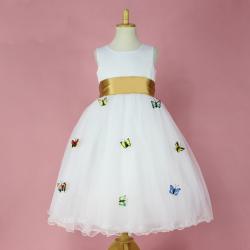 Gd30371 พร้อมส่งจากไทย ชุดเดรสออกงานเด็กสีขาว คาดเอวสีทอง เด็กเล็ก-เด็กโต โล๊ะสต๊อค เหลือไซส์ #90-อก22 ยาว23 นิ้ว ชุดเดียว กดซื้อเลยจ้า