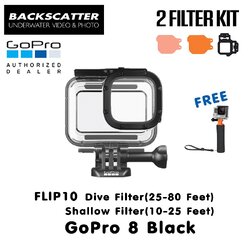 GoPro 8 Protective Housing + Backscatter Flip10 Shallow (10-25 feet) & Dive (25-80 feet) + Floating Hand