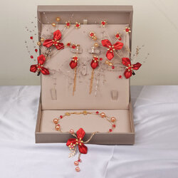 As2120- พร้อมส่งจากไทย มงกุฎดอกไม้สีแดง+ต่างหู+สร้อย สวยหรู สวยหรูดูน่ารัก