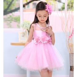 Gd31231- พร้อมส่งจากไทย ชุดเดรสออกงานเด็กสีชมพู