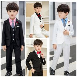 Bset0114- ชุดออกงานเด็กชายเซท ชุดสูทเด็กชายมีเสื้อสูท+เสื้อกั๊ก+กางเกง+ไทท์+โบว์แดง เนื้อผ้าสวยเซท 5 ชิ้น ตามที่เลือก (เสื้อเชิ้ตแยกขาย) ขนาดชุด +ดูเพิ่ม ในรายละเอียด