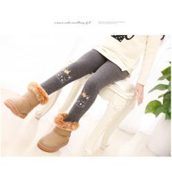 P30601 เลกกิ้งเด็กสีเทาเข้ม แมวใส่มงกุฏสีทอง