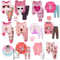 HUG-1 ชุดนอนเด็กผู้หญิงแขนยาวขายาวสีชมพูน่ารัก มีขนาด 1-7 ขวบ