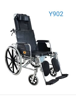 รถเข็นนั่งถ่ายปรับนอน อลูมิเนียมอัลลอยด์ พับได้ ล้อหลัง 24 นิ้ว