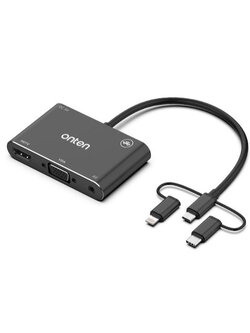 ตัวแปลงสัญญาณ OTN-7585B (มี 3 หัว Type-c / Lightning / Micro USB to HDMI VGA)