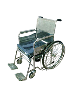 วีลแชร์นั่งถ่ายสแตนเลส รุ่น PS97 แบบพับไม่ได้ พร้อมเบาะรองนั่ง และถังรองถ่าย (ล้อหลังใหญ่)