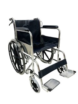 รถเข็นผู้ป่วยโครงเหล็กชุบโครเมี่ยม รุ่นมาตรฐาน ล้อแม็กส์ มีเบรคมือ พับเก็บได้ รุ่น CA905B (Wheelchair Series)