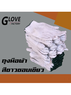 ถุงมือผ้า ขนาด 500 กรัม (ZW05) 12คู่/โหล สีขาว ขอบเขียว หนาปานกลาง ถุงมือผ้ายกโหล ถุงมือผ้าฝ้าย