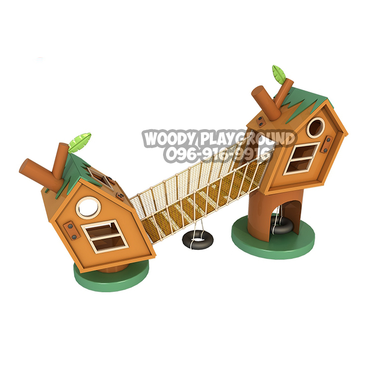 เครื่องเล่นสนามไม้ ชุดบ้านทาร์ซาน ปีนป่ายไม้