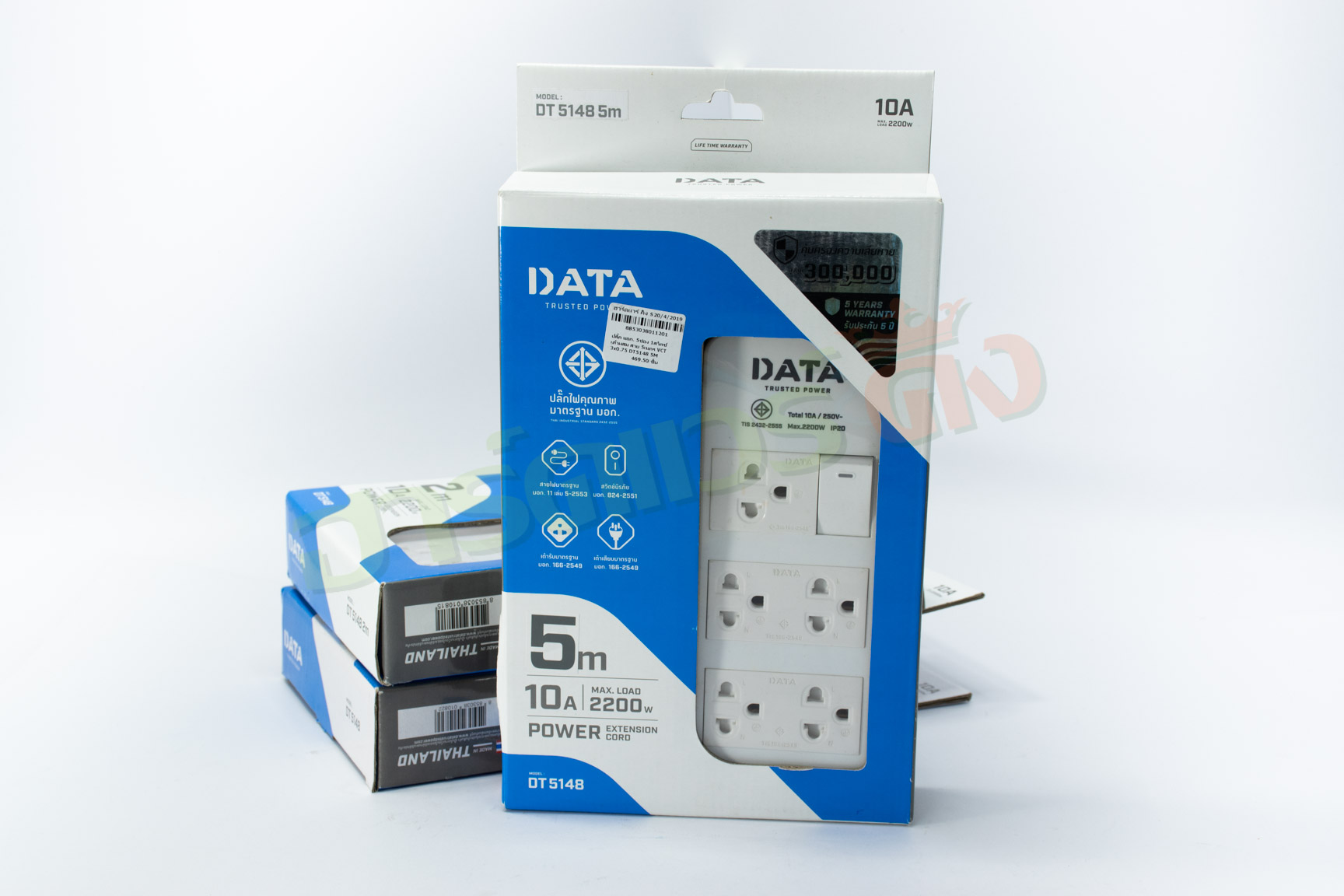 DATA DT5148 ปลั๊ก มอก. 5ช่อง 1สวิตซ์ เต้าผสม สาย 5เมตร VCT 3x0.75 5M