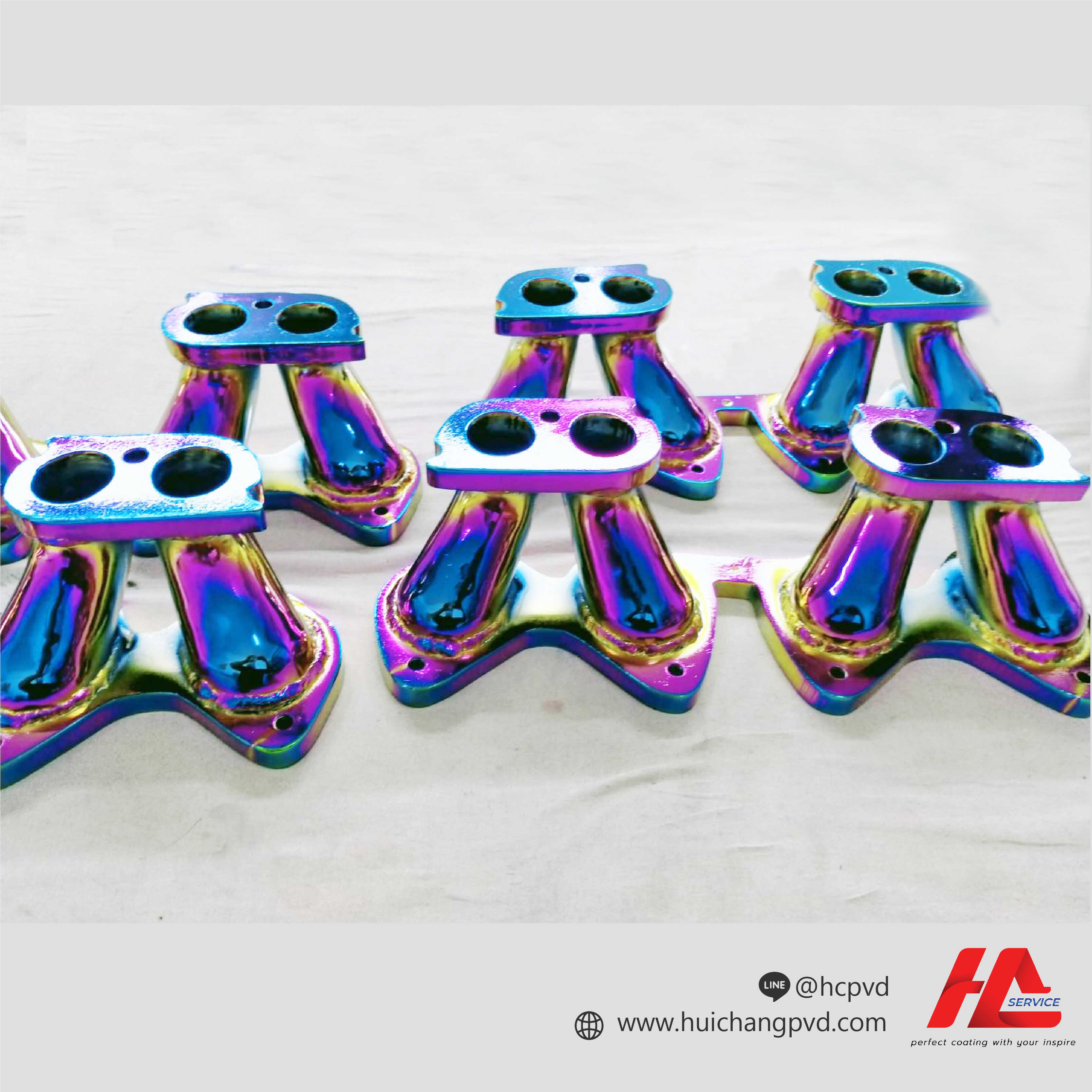 ตัวอย่างงานเคลือบสี ชุบสีรุ้ง อะไหล่รถ | PVD Coating