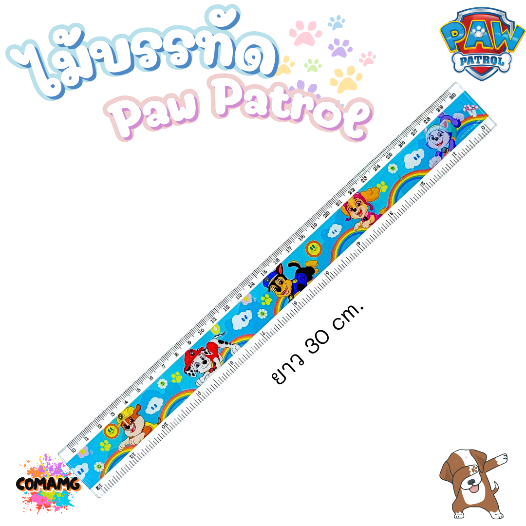 ไม้บรรทัดพลาสติก ลายการ์ตูนPaw Patrol ยาว15ซม / 30ซม สินค้าพร้อมส่ง