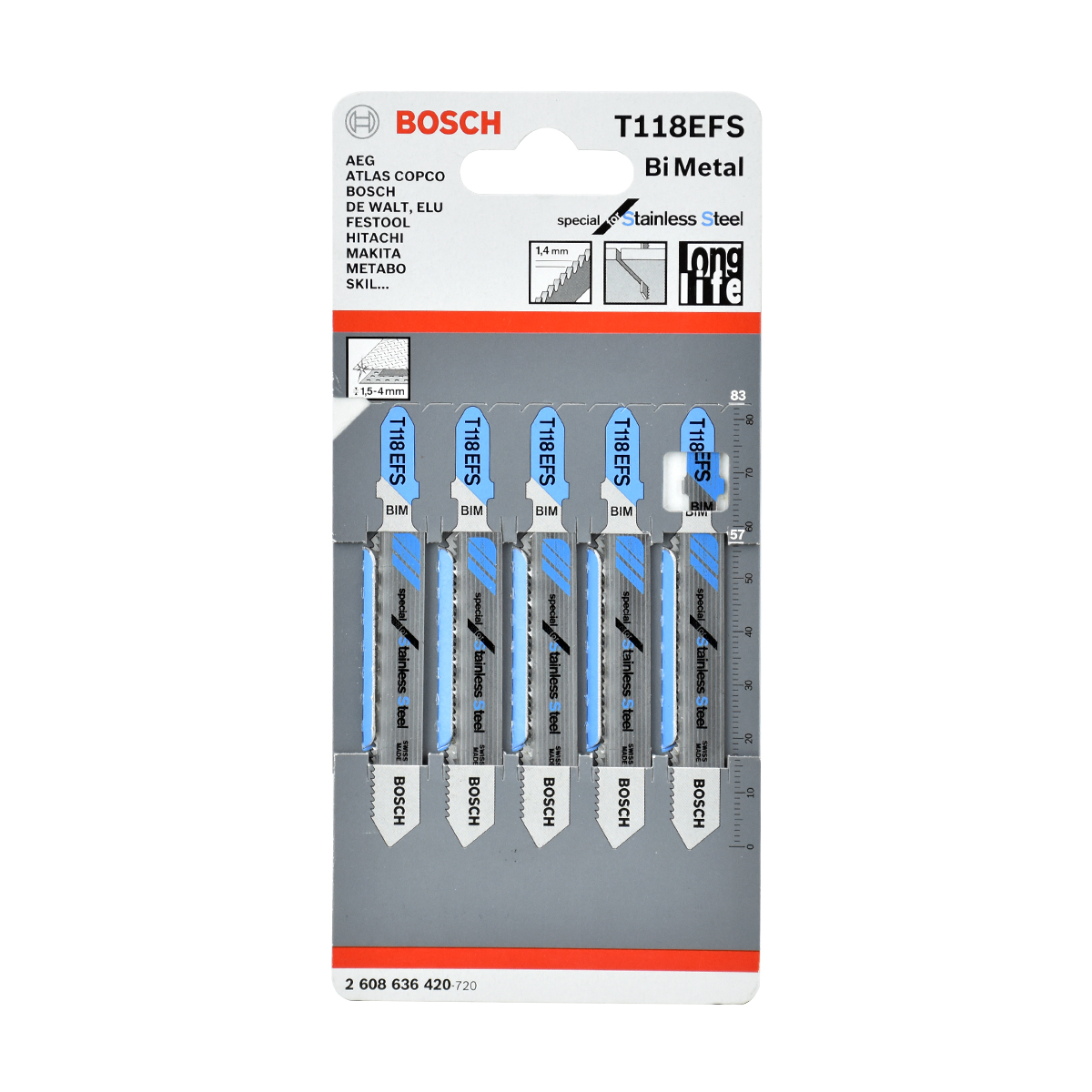 BOSCH ใบเลื่อยฉลุ สแตนเลส (T 118EFS) (5 ใบ/แพค) [2608636420]