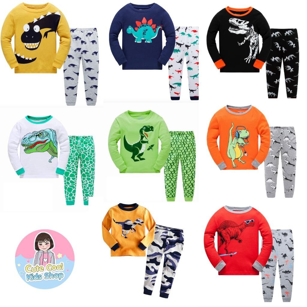 FAB-1 Dino ชุดนอนเด็กผู้ชายแขนยาวขายาวลายไดโนเสาร์