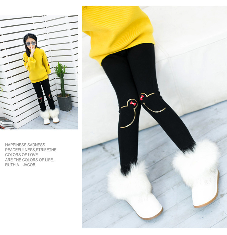 P30871พร้อมส่ง เลกกิ้งเด็กสีดำ ปักแต่งลายติดมินนี่
