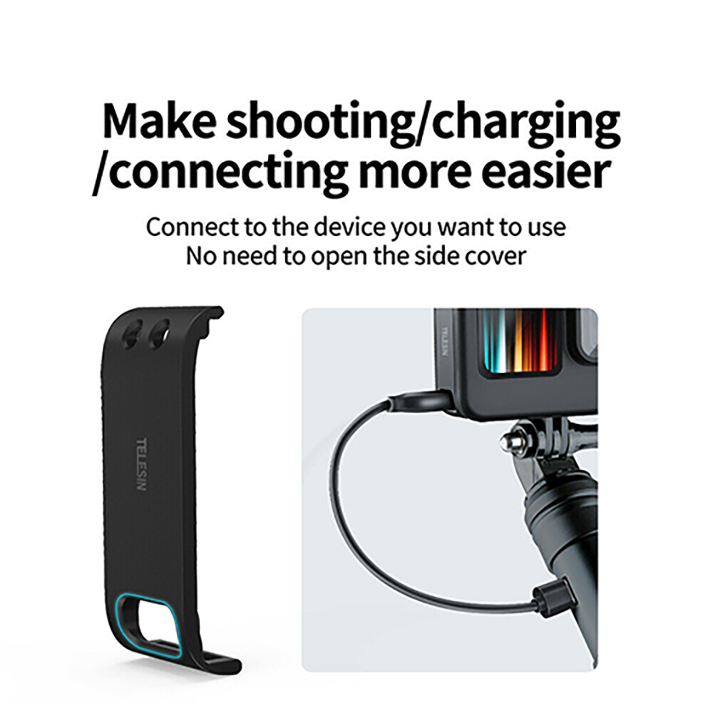 GoPro 11 / 10 / 9 Telesin Plastic Side Open Door With Rechargeable Port ฝาปิดข้างพลาสติก ชาร์จแบตได้