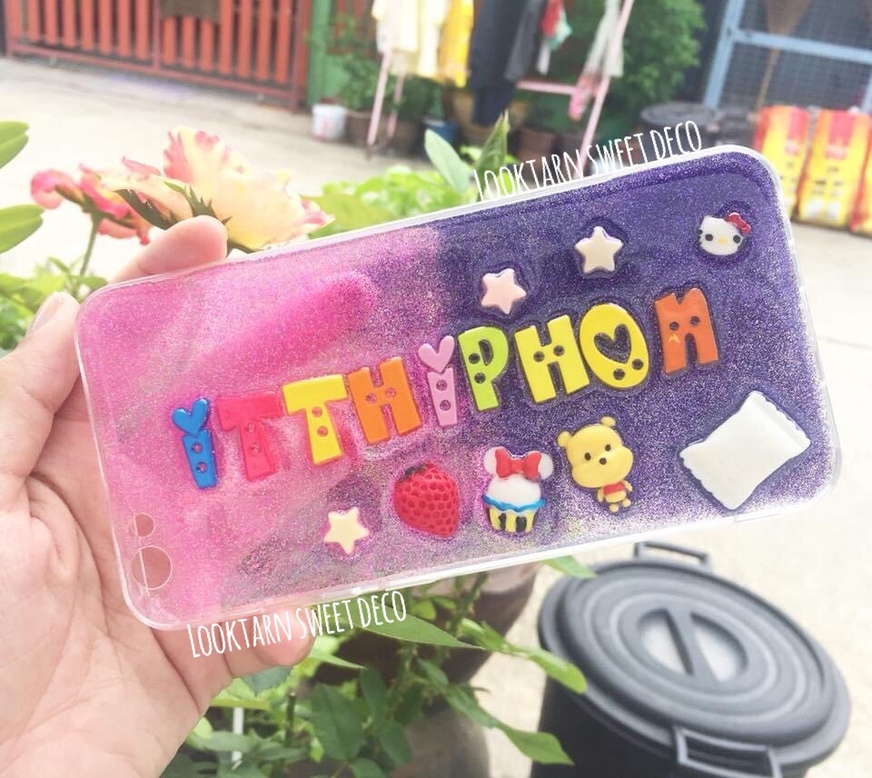 เคสกากเพชรสีชมพู ม่วง อักษรคละสี