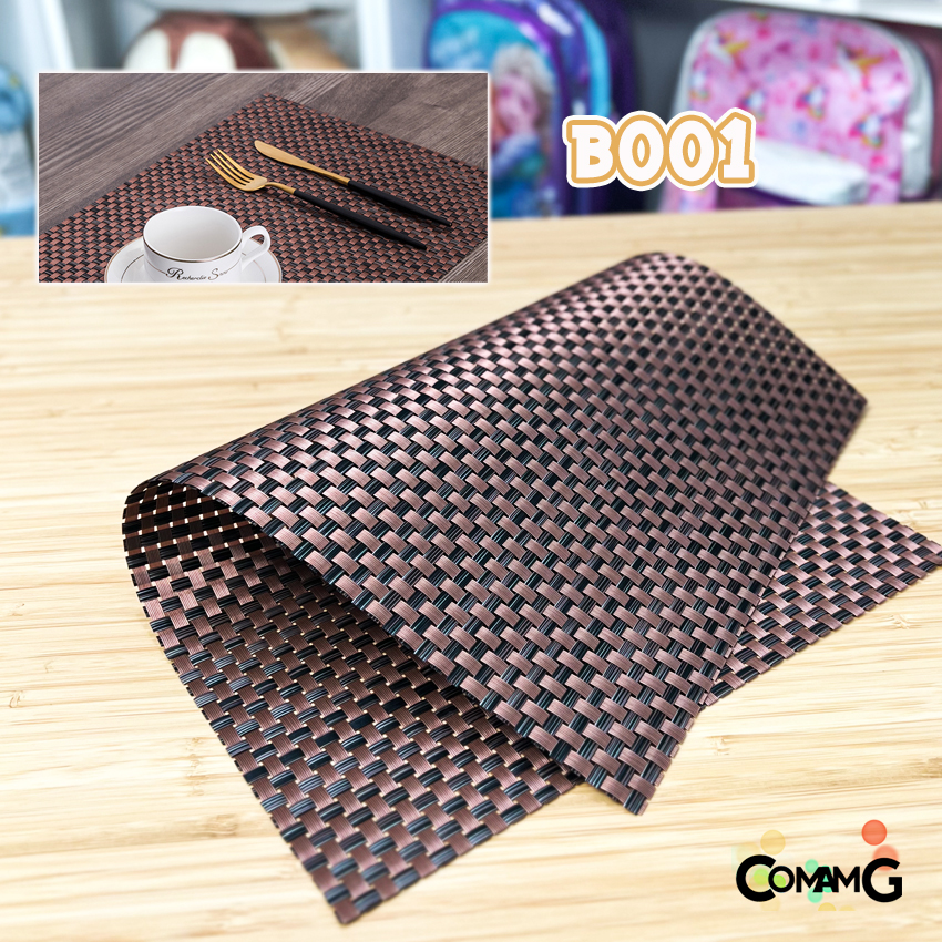 แผ่นรองจาน ที่ตกแต่งโต๊ะอาหาร ที่รองจาน PVC แบบสี่เหลี่ยมผืนผ้า ลายตารางใหญ่ ขนาด45x30ซม พร้อมส่ง มีหลายสี