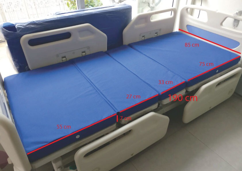 เตียงผู้ป่วยปรับไฟฟ้า 4 ฟังก์ชั่น (ราวปีกนก) มีแบตเตอรี่สำรองไฟฟ้าในตัว + แถมพิเศษ ฟูกที่นอน 4 ตอน + ชุดผ้าปูที่นอน ปลอกหมอน + ผ้ายางกันเปื้อน