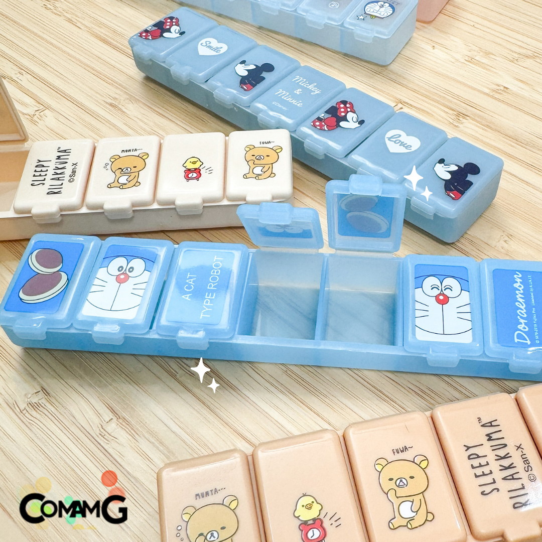 ตลับใส่ยา แบบ7ช่อง ลายมิกกี้เมาส์ หมีพูห์ แมวมาลี โดเรมอน ลิขสิทธิ์แท้