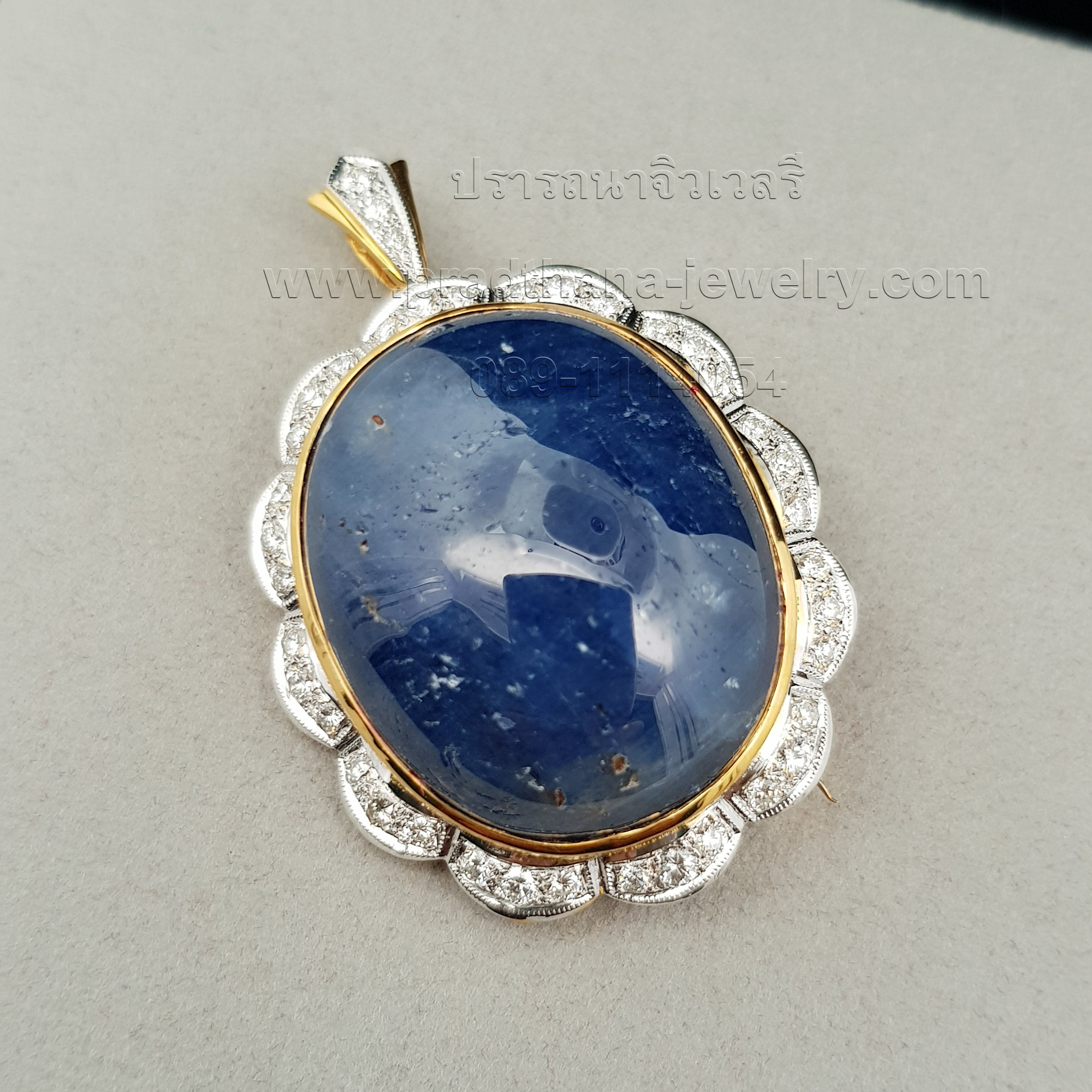 จี้เข็มกลัดไพลินนิหล่าประดับเพชร