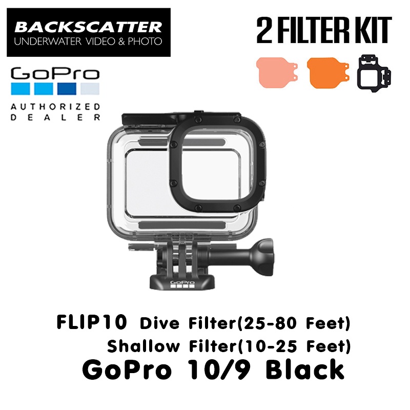 GoPro 11 / 10 / 9 Protective Housing + Backscatter Flip10 Shallow (10-25 feet) & Dive Filter (25-80 feet)