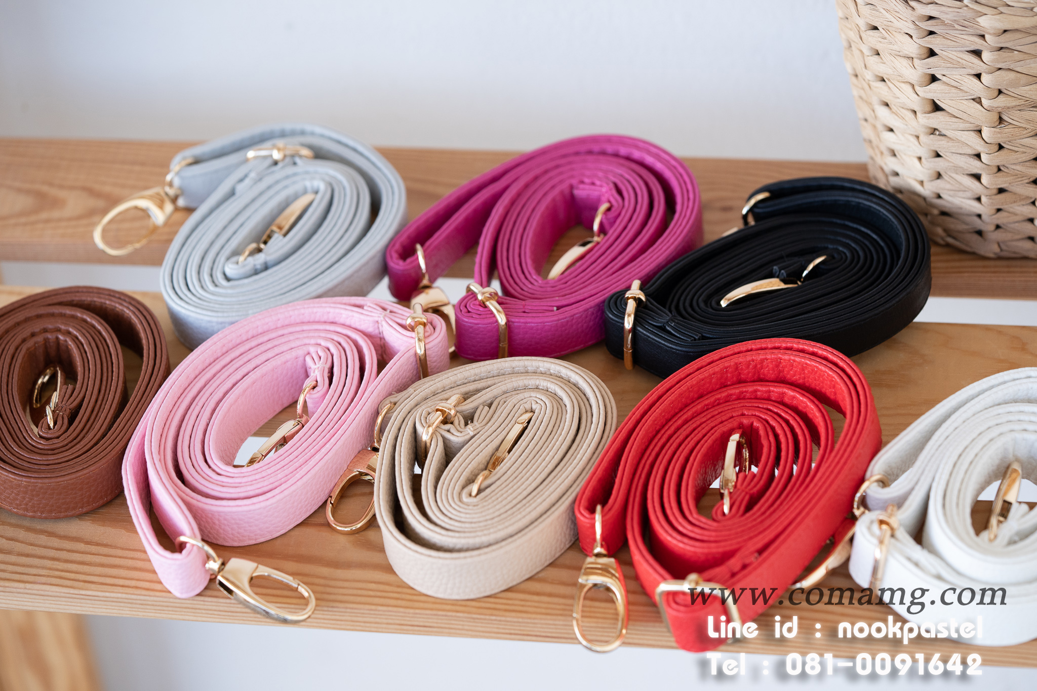 สายกระเป๋าหนังPU หนังนิ่ม อะไหล่เงิน-อะไหล่ทอง สายปรับความยาวได้ มีหลายสี พร้อมส่ง