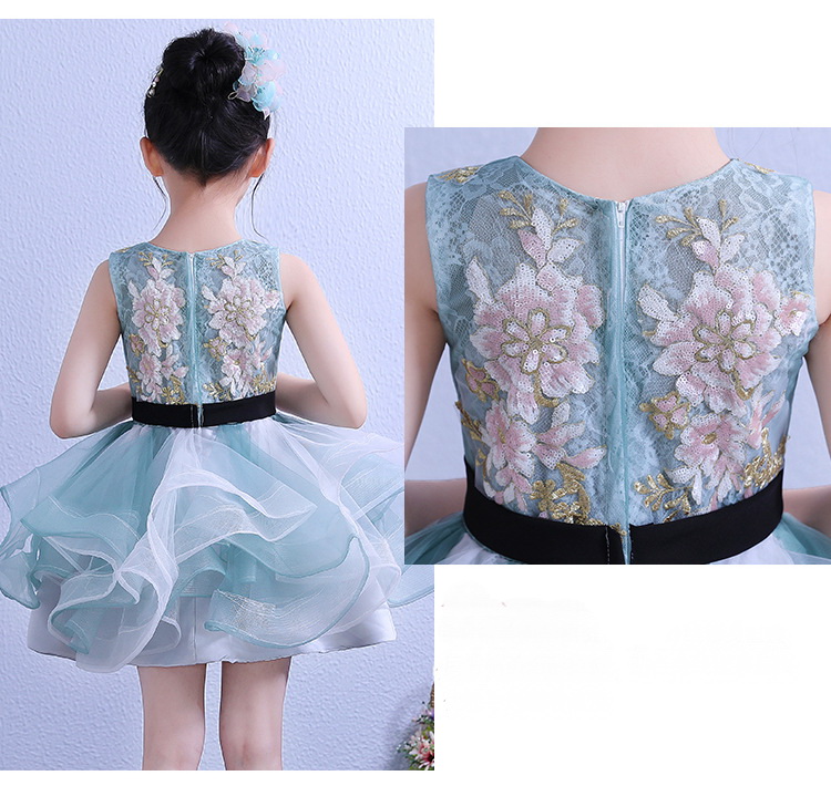 Gd3353- พร้อมส่งจากไทย ชุดเดรสออกงานเด็กสีเขียว ชุดราตรีเด็กทรงสั้นฟูสวยเหมือนแบบ