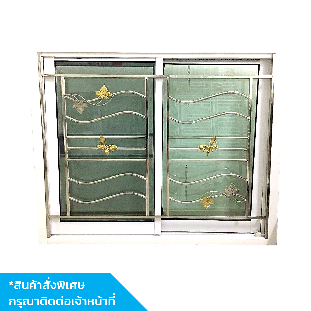 หน้าต่างบานเลื่อน S-B+มุ้ง+สแตนเลส 108x120 2ช่อง สีขาว