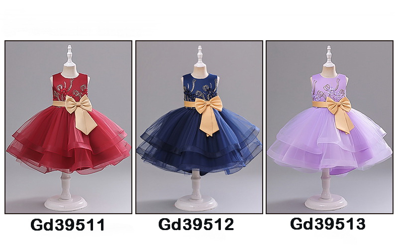 Gd3951- พร้อมส่งจากไทย ชุดราตรีเด็กสีแดง ชุดออกงานเด็กหญิงทรงหน้าสั้น-หลังยาว แต่งโบว์สีทองสวยสุดเก๋น่ารัก