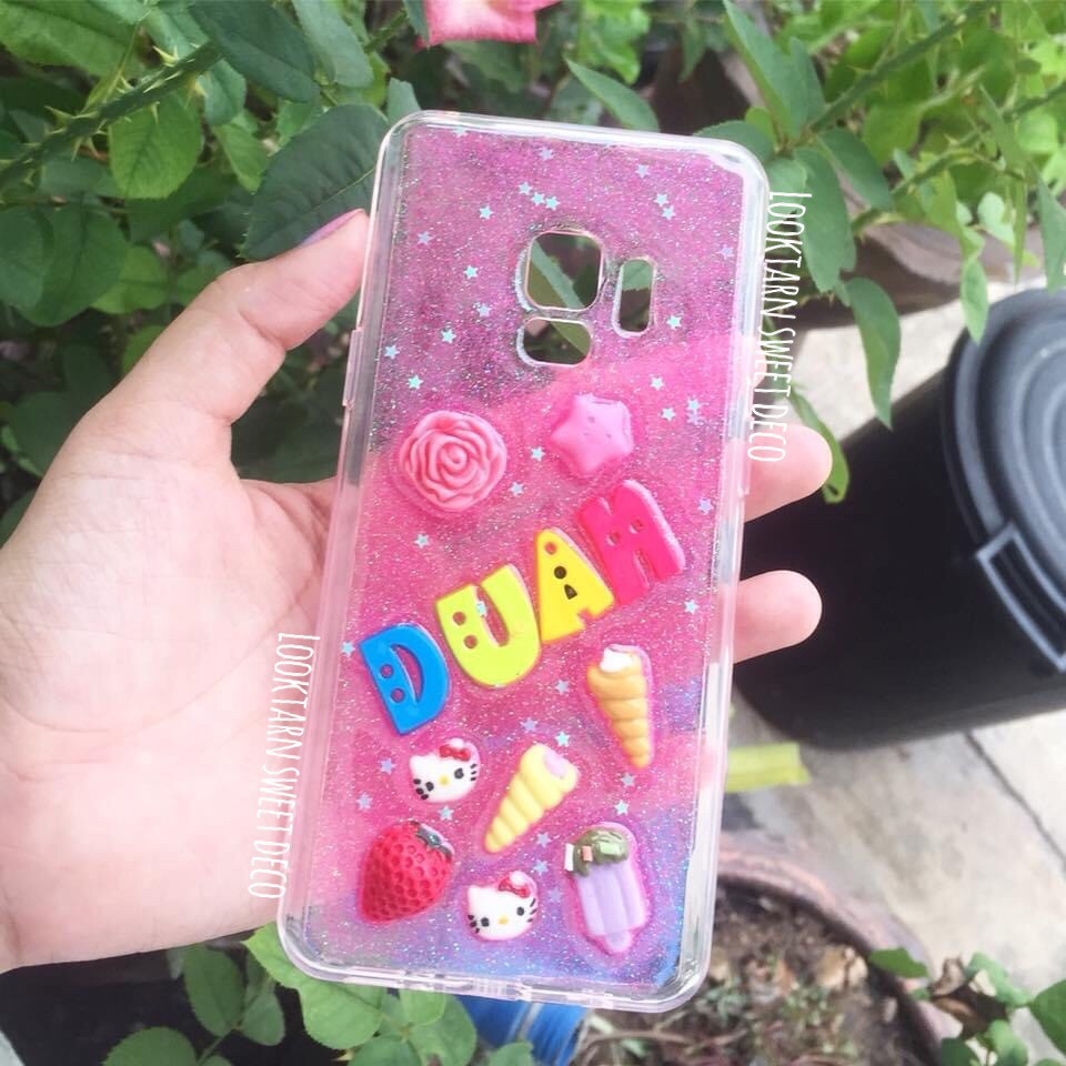 เคสกากเพชรสีชมพู อักษรคละสี