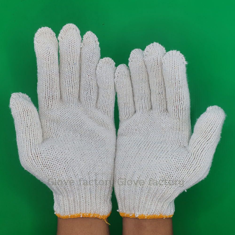 ถุงมือผ้า ขนาด 700 กรัม (ZW07) 12คู่/โหล สีขาว ขอบเหลือง อย่างหนา ถุงมือผ้ายกโหล ถุงมือผ้าฝ้าย