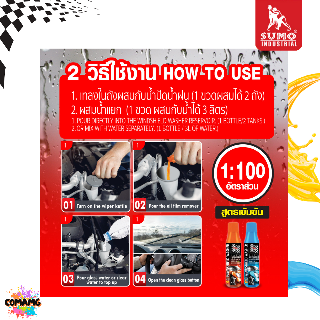 Sumo น้ำยาที่ปัดน้ำฝน สำหรับเติมผสมในรถยนต์ Windscreen Cleaner G3 ขนาด 32ml