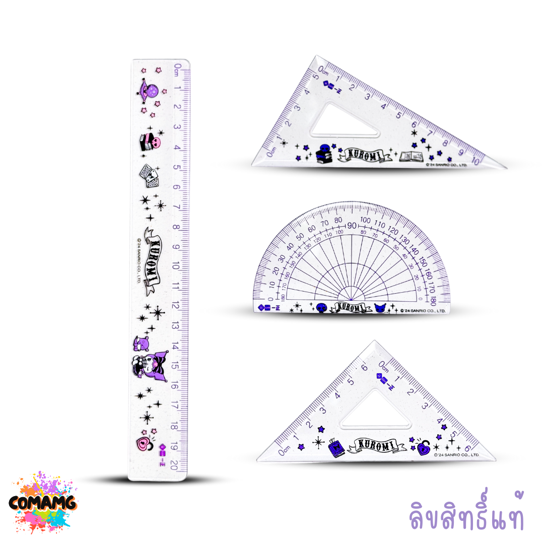My Melody ชุดไม้บรรทัดเลขาคณิต Kuromi มายเมโลดี้ คุโรมิ มาพร้อมซองซิปใส พร้อมใช้งาน ลิขสิทธิ์แท้ พร้อมส่ง