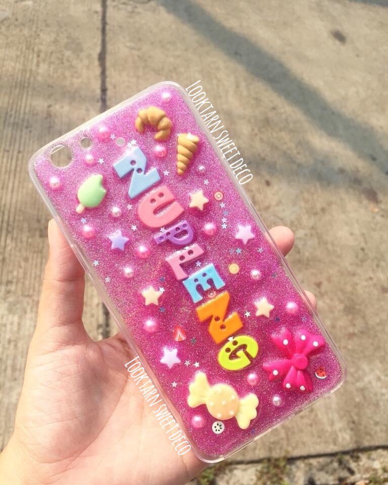เคสกากเพชรสีม่วงอ่อน อักษรคละสี