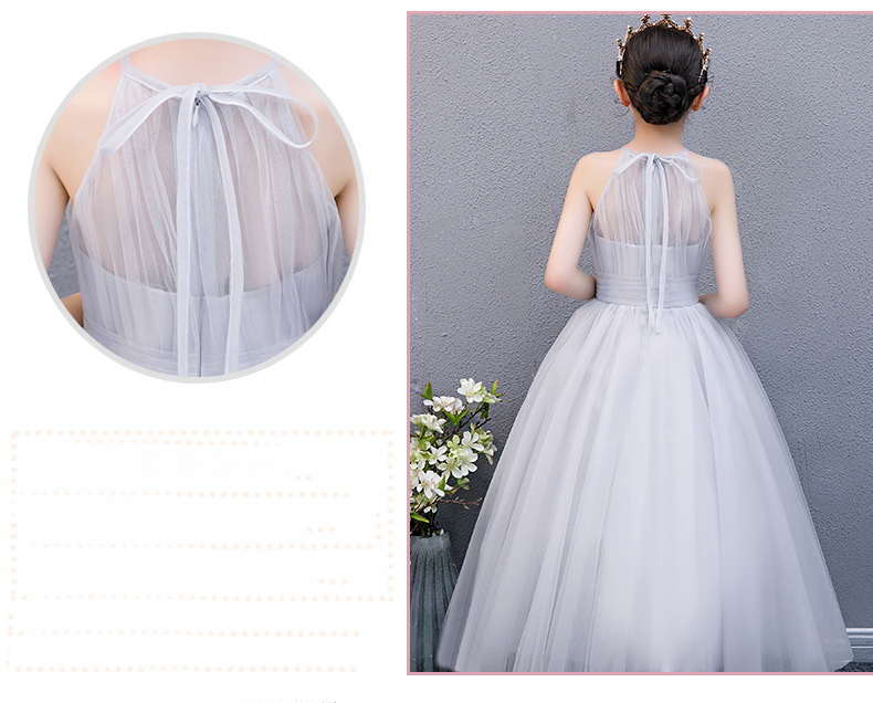 Gd3742- พร้อมส่งจากไทย ชุดราตรีเด็กสีเทา อ่อน ชุดออกงานเด็กหญิงทรงยาวสวยหรูหรา สไตล์สวยเก๋เหมือนนางแบบ