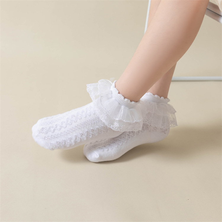 P5001- พร้อมส่งจากไทย ถุงเท้าลูกไม้เด็ก ระบายลูกไม้ แต่งลายลูกไม้น่ารัก ผ้ายืดหยุ่นนุ่มนวล สำหรับเด็ก1-12 ปี (ข้อสั้นตามภาพแบบ)