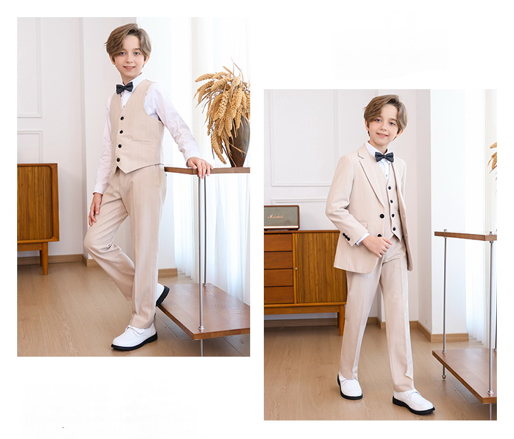 Bset0160- ชุดสูทเด็กชาย 5ชิ้น เนื้อผ้าสวย ทรงสวยดูหรูหรา มีเสื้อสูท+เสื้อกั๊ก+กางเกง+โบว์ ขนาดชุด +ดูเพิ่ม ในรายละเอียด สำหรับออกงาน หรือการแสดง