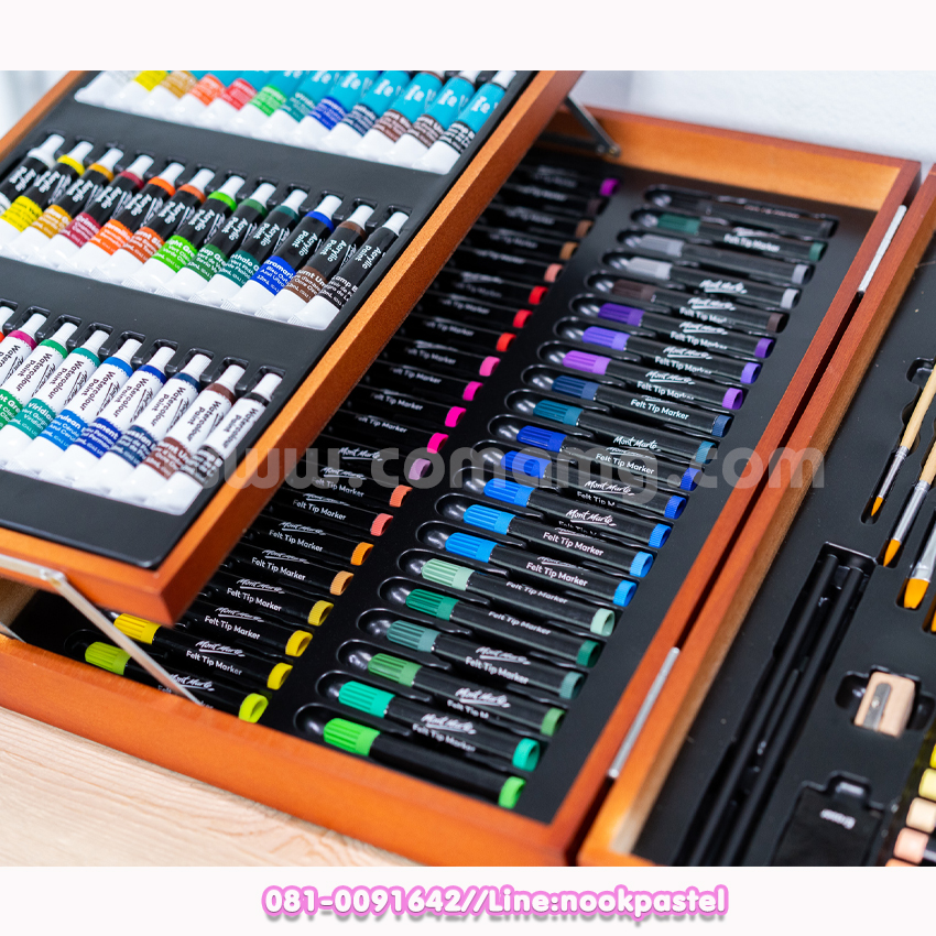 ชุดสี Mont Marte ชุดกระเป๋าอุปกรณ์วาดรูป 174 ชิ้น ชุดสีน้ำ อะคริลิค สีน้ำมัน สีไม้ สีเมจิก สีช๊อค พร้อมพู่กัน