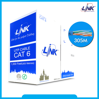 Link US-9126LSZH CAT6 Indoor UTP Ultra Cable, Bandwidth 600MHz Patch Cord, 24 AWG, CM Blue Color 305 M./Pull Box