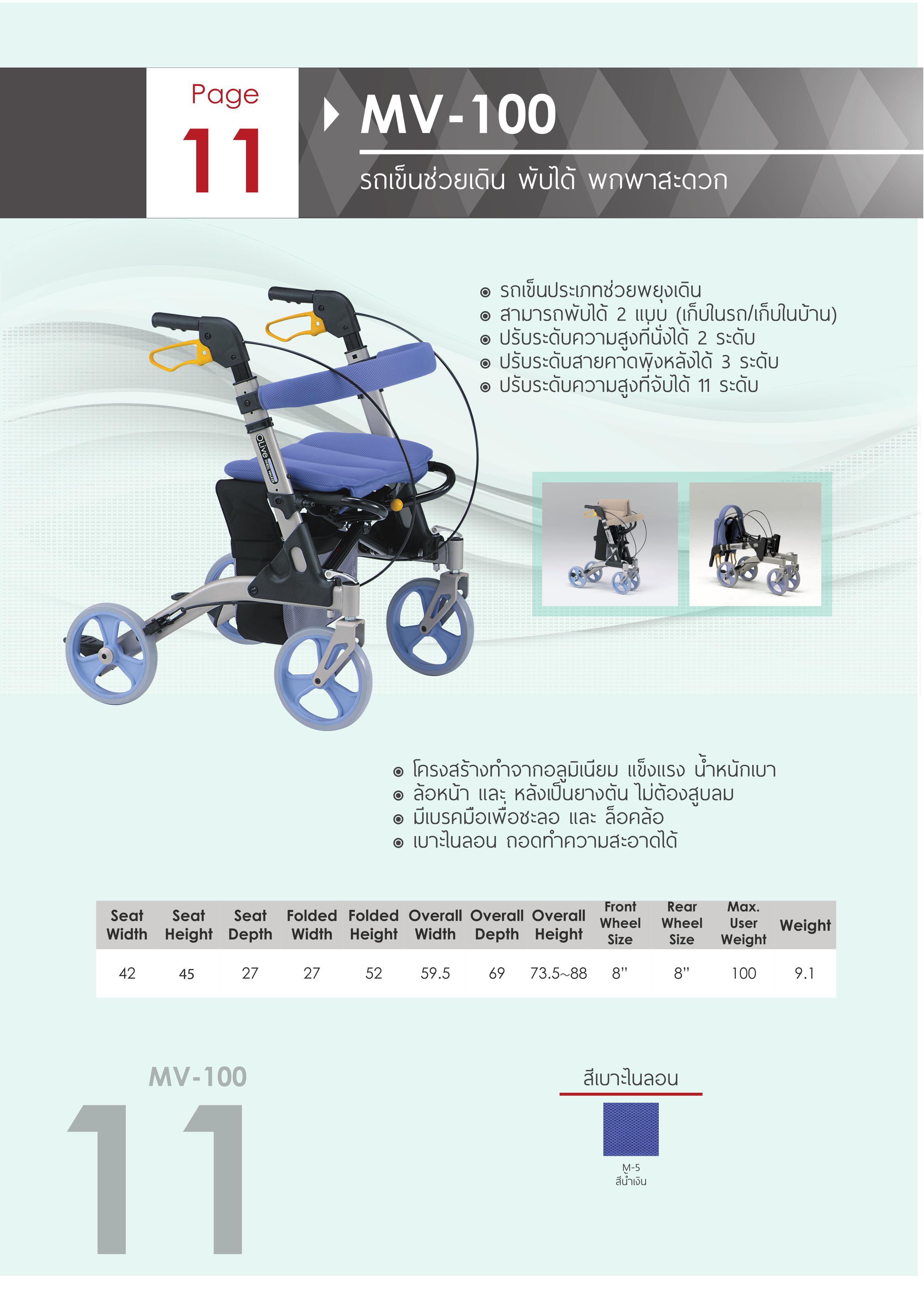 รถเข็นช่วยพยุงเดิน แบรนด์จากประเทศญี่ปุ่น ( 歩行器 ) Matsunaga รุ่น MV100 น้ำหนักเบา พกพาสะดวก นั่งสบาย พับเก็บได้ (Best Seller)