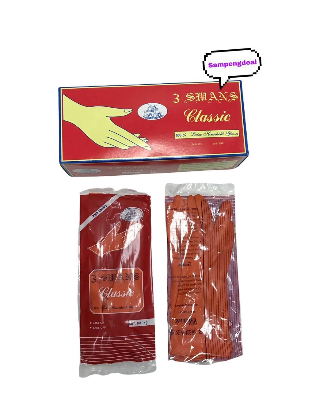 🖐ถุงมือยางสีส้มตรา3ห่าน ยาว 12นิ้ว ขายยกกล่อง/12คู่