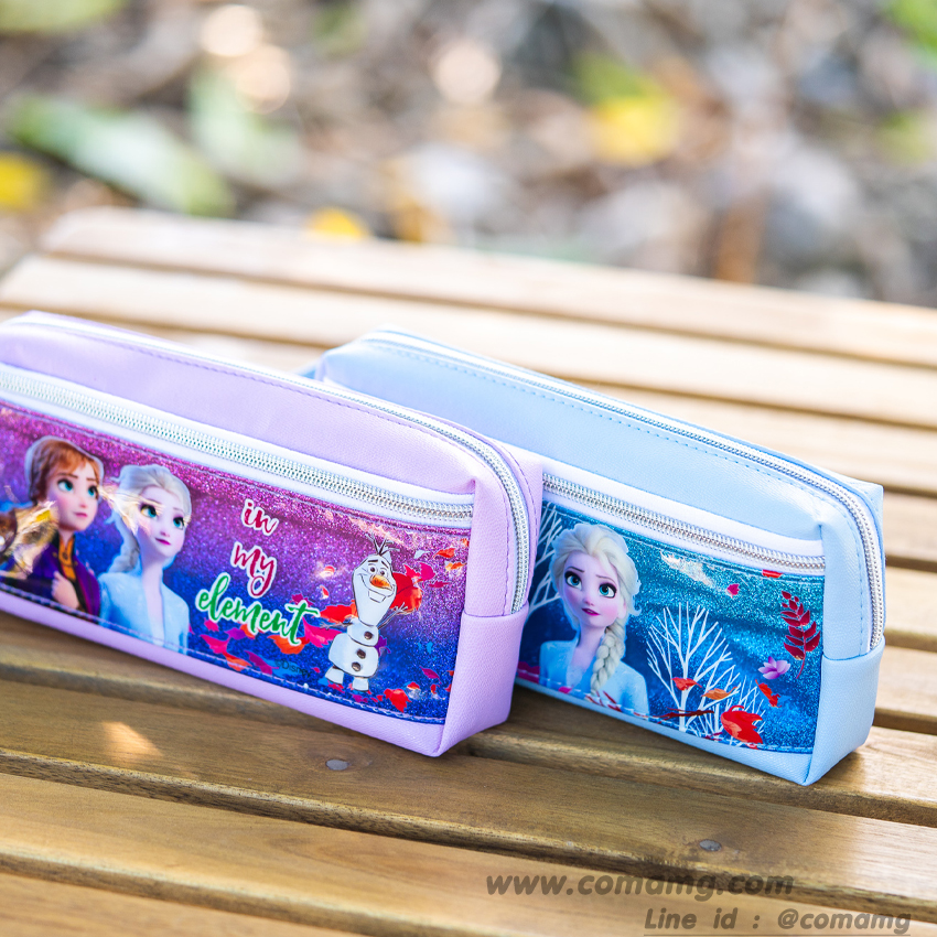 กระเป๋าดินสอเอลซ่า&อันนา หนังแก้วกากเพรช ทรงสีเหลี่ยมซิปหน้า