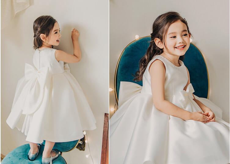 Gd4022- พร้อมส่งจากไทย ชุดออกงานเด็กหญิงสีขาว สวยเรียบหรู ดูดี เนื้อผ้าสวยใส่สบาย ชุดราตรีเด็กทรงสั้น