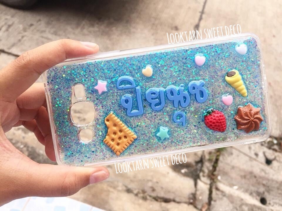 เคสกากเพชรสีฟ้า อักษรสีฟ้าล้วน