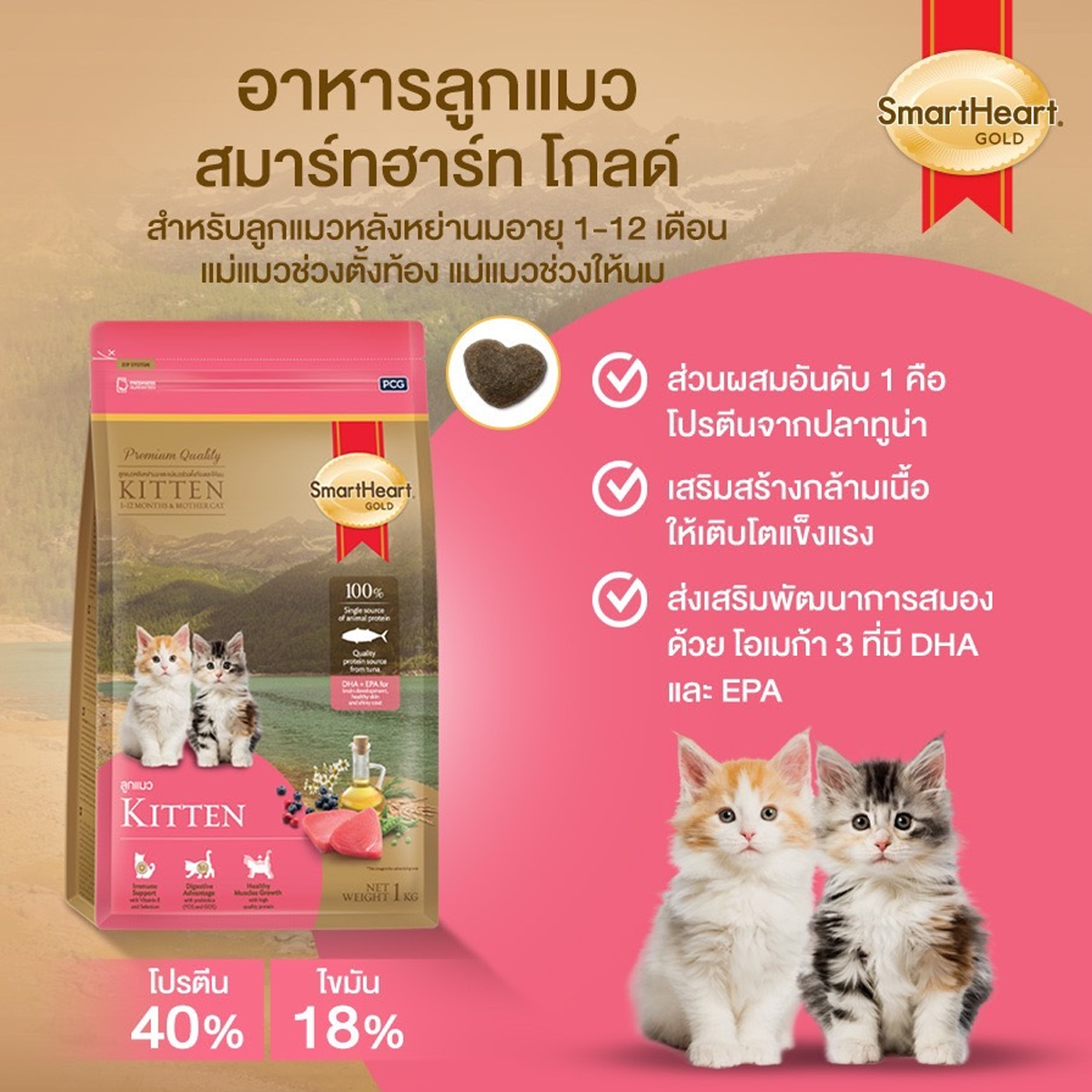 Smart Heart Gold Cat Lamb and Brown Rice สมาร์ท ฮาร์ท โกลด์ แมว แกะและข้าว ขนาด 3 Kg